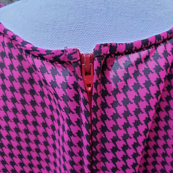 Vintage 80s Toni Todd Pink/Black Houndstooth Dress - Picture 9 of 10